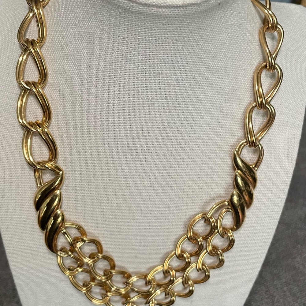 Vintage Monet Double Layered Gold Tone Statement Chain Necklace